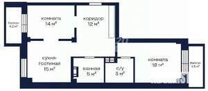2-к квартира, вторичка, 65м2, 12/16 этаж