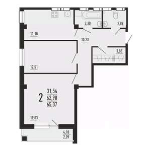 2-к квартира, вторичка, 65м2, 13/16 этаж