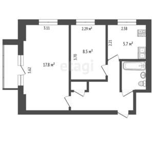 2-к квартира, вторичка, 44м2, 3/5 этаж
