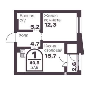 1-к квартира, вторичка, 38м2, 2/24 этаж