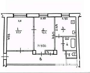 2-к квартира, вторичка, 60м2, 1/4 этаж