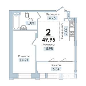 2-к квартира, вторичка, 50м2, 8/10 этаж