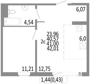 2-к квартира, строящийся дом, 41м2, 4/10 этаж