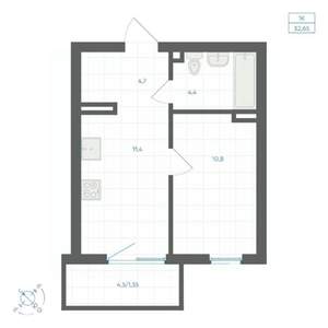 1-к квартира, вторичка, 33м2, 3/18 этаж