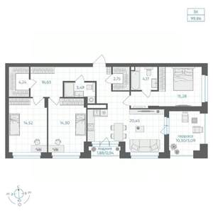 3-к квартира, вторичка, 100м2, 16/30 этаж