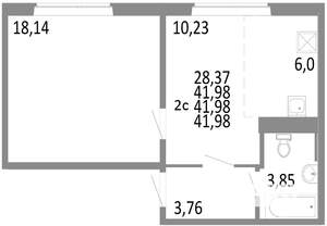 2-к квартира, строящийся дом, 42м2, 2/10 этаж