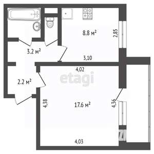 1-к квартира, вторичка, 35м2, 2/10 этаж