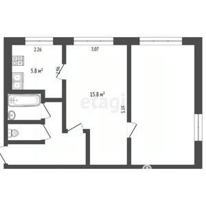 2-к квартира, вторичка, 47м2, 1/5 этаж