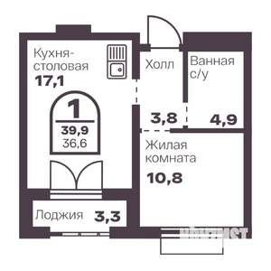 1-к квартира, вторичка, 37м2, 13/24 этаж