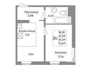 2-к квартира, строящийся дом, 32м2, 2/10 этаж