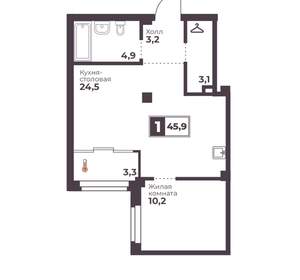 1-к квартира, вторичка, 46м2, 2/17 этаж