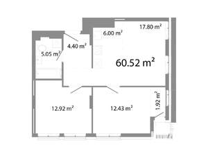 3-к квартира, строящийся дом, 61м2, 2/21 этаж
