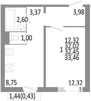 1-к квартира, строящийся дом, 32м2, 10/10 этаж