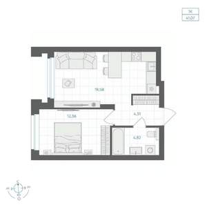 1-к квартира, вторичка, 41м2, 17/30 этаж