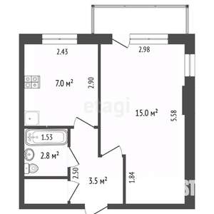 1-к квартира, вторичка, 30м2, 3/9 этаж