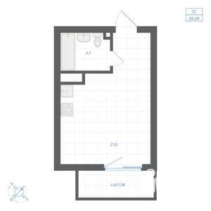 Студия квартира, вторичка, 28м2, 1/14 этаж