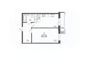 1-к квартира, вторичка, 45м2, 23/30 этаж