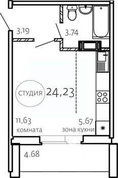 Студия квартира, строящийся дом, 24м2, 1/10 этаж