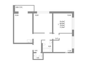 3-к квартира, строящийся дом, 70м2, 2/17 этаж