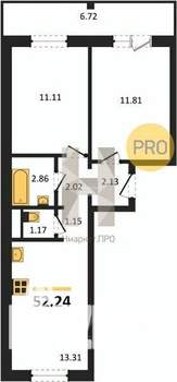 2-к квартира, вторичка, 52м2, 6/10 этаж