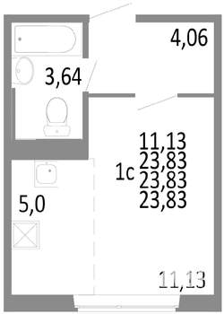 1-к квартира, строящийся дом, 24м2, 2/10 этаж