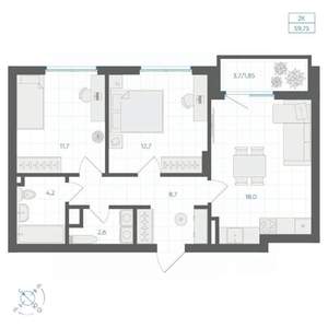 2-к квартира, вторичка, 60м2, 3/18 этаж