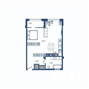 1-к квартира, вторичка, 55м2, 23/23 этаж