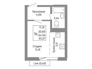 Студия квартира, строящийся дом, 24м2, 6/10 этаж