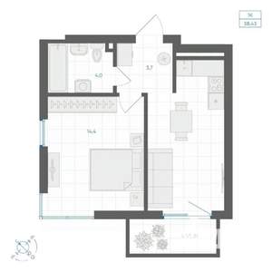 1-к квартира, вторичка, 38м2, 2/18 этаж