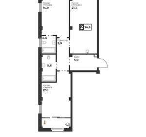 2-к квартира, вторичка, 75м2, 17/17 этаж