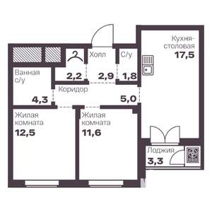2-к квартира, вторичка, 58м2, 7/9 этаж