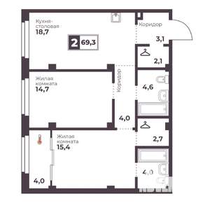 2-к квартира, вторичка, 69м2, 8/18 этаж