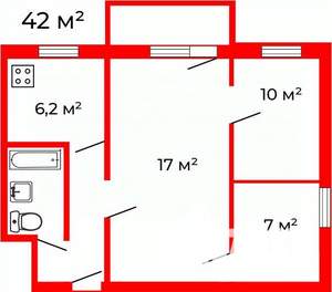 2-к квартира, вторичка, 42м2, 4/5 этаж