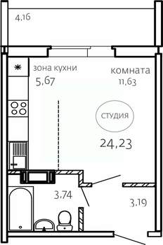 Студия квартира, строящийся дом, 24м2, 10/10 этаж