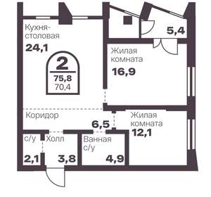 2-к квартира, вторичка, 70м2, 10/8 этаж