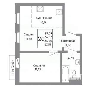 2-к квартира, вторичка, 37м2, 8/10 этаж