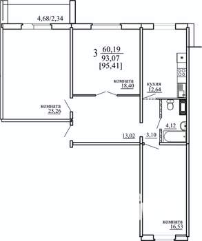 3-к квартира, строящийся дом, 93м2, 9/10 этаж