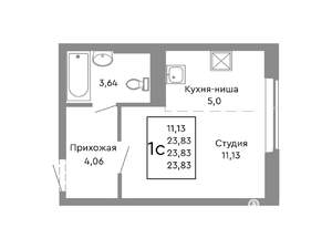 Студия квартира, строящийся дом, 24м2, 2/10 этаж