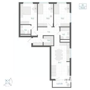3-к квартира, вторичка, 90м2, 11/18 этаж