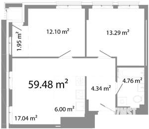 3-к квартира, строящийся дом, 59м2, 19/21 этаж