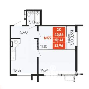 2-к квартира, вторичка, 51м2, 2/10 этаж
