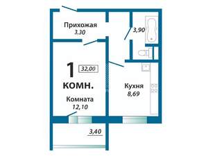 1-к квартира, вторичка, 32м2, 6/10 этаж