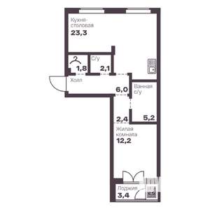 1-к квартира, вторичка, 53м2, 8/9 этаж