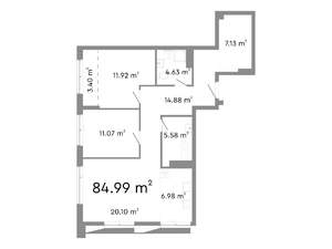 3-к квартира, строящийся дом, 85м2, 5/24 этаж