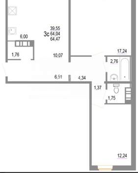 3-к квартира, вторичка, 64м2, 6/10 этаж