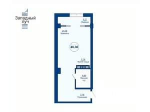 1-к квартира, вторичка, 46м2, 7/25 этаж