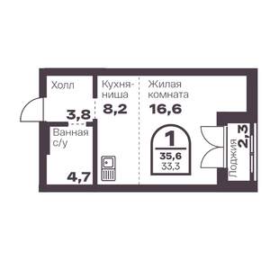 1-к квартира, вторичка, 33м2, 4/24 этаж