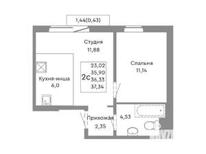 2-к квартира, вторичка, 36м2, 10/10 этаж