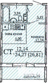 Студия квартира, строящийся дом, 27м2, 6/10 этаж