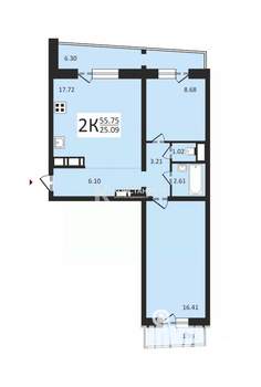 2-к квартира, вторичка, 56м2, 16/17 этаж